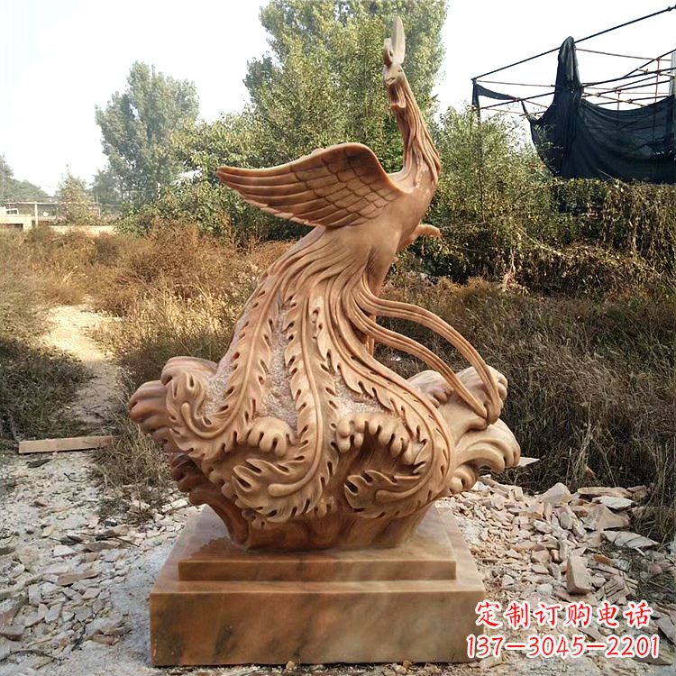 祥瑞凤凰晚霞红石雕