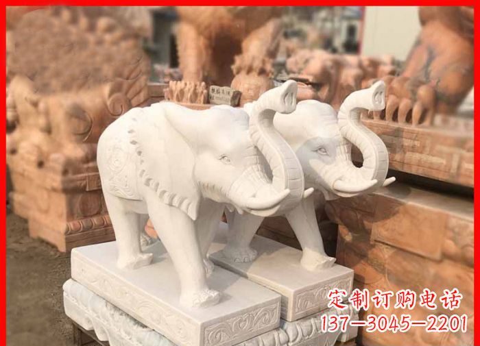 象鼻朝天的大象汉白玉招财石雕