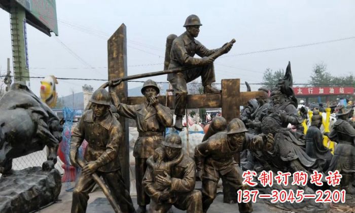 消防战士人物铜雕
