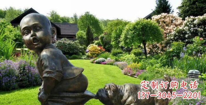 小狗叼小孩裤子童趣铜雕