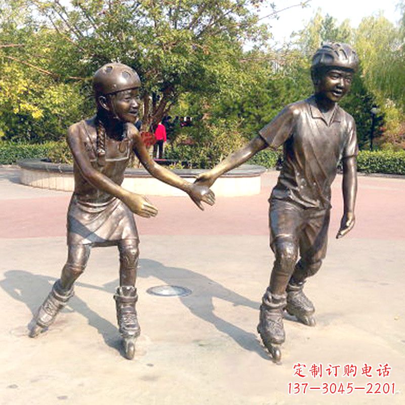 小孩滑旱冰广场运动人物铜雕