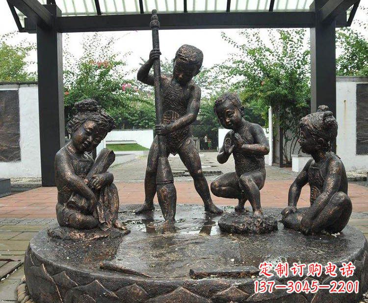 小孩写大字铜雕小品