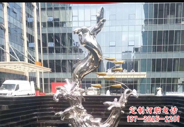 小区不锈钢镜面海浪雕塑
