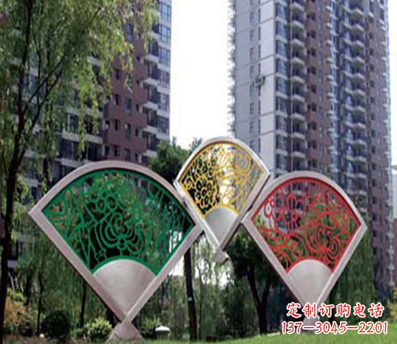 小区不锈钢折扇剪纸景观雕塑