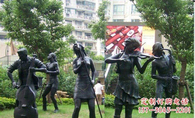 小区吹拉弹唱的人物景观铜雕