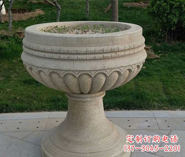 小区大理石花盆摆件石雕