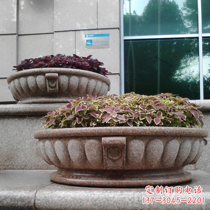 小区花岗岩石雕花盆