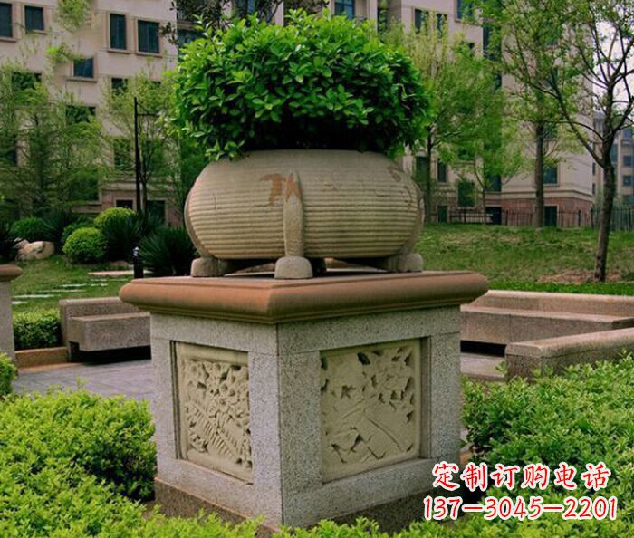小区景观大理石花盆石雕 (3)