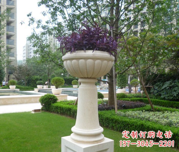 小区景观汉白玉花盆石雕 (2)