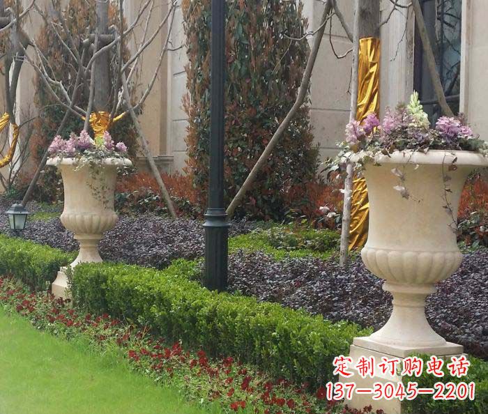 小区景观汉白玉花盆石雕