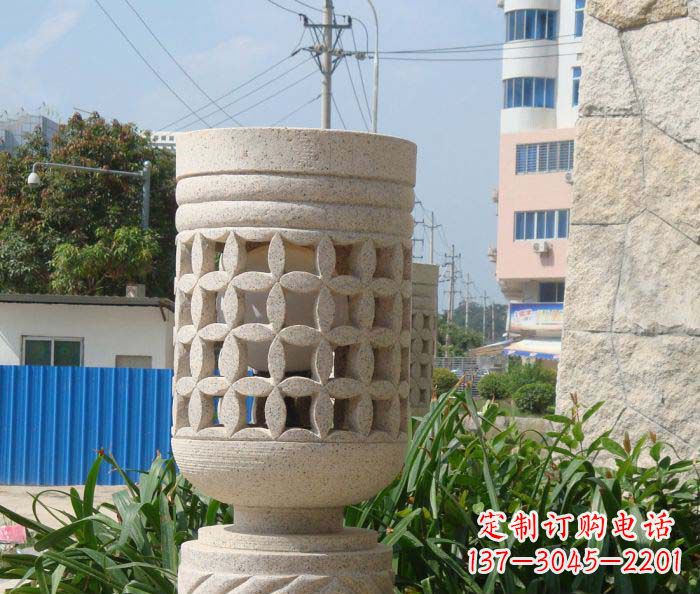小区景观镂空石灯石雕