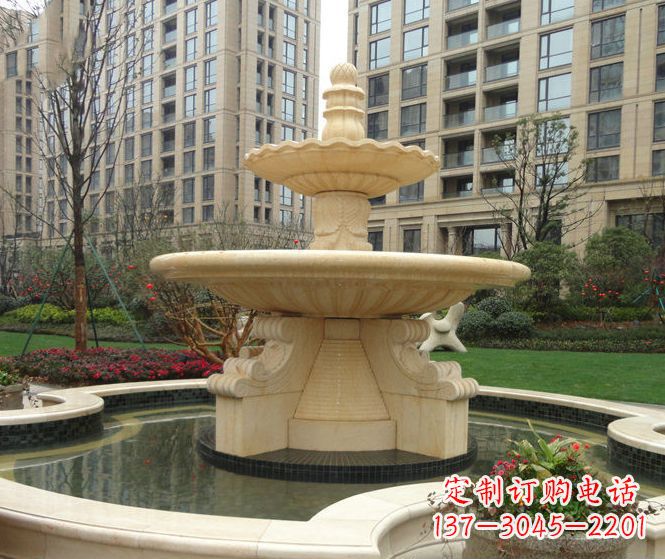 小区景观晚霞红多层喷泉石雕 (3)