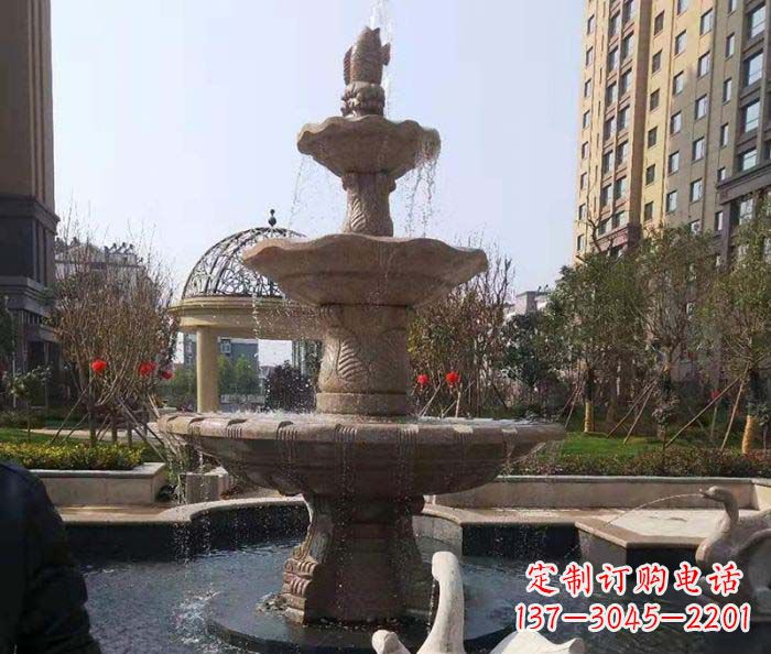 小区景观晚霞红鲤鱼石雕喷泉