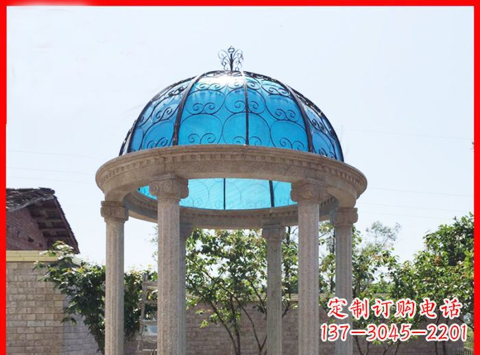 小区欧式圆顶凉亭石雕_2