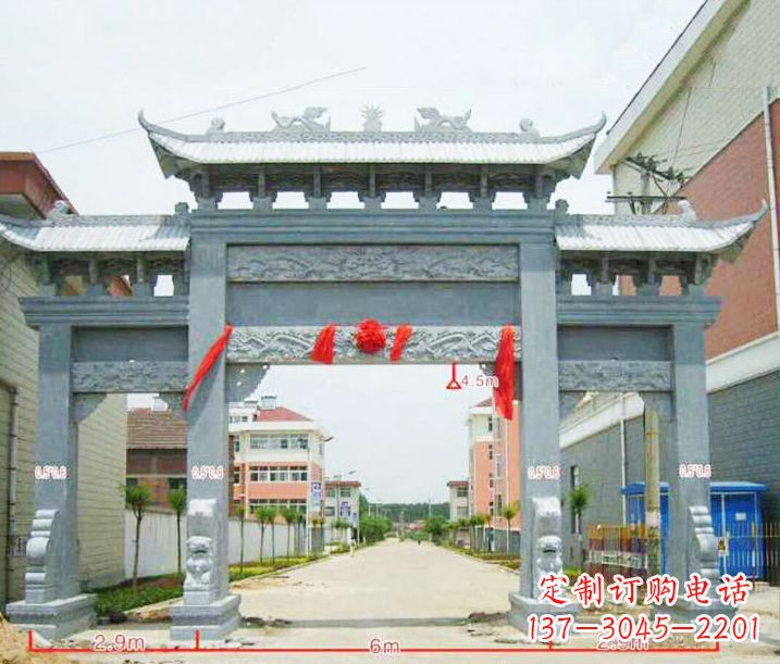 小区三门牌坊石雕