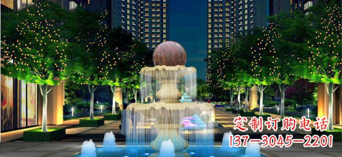 小区石来运转风水球石雕喷泉
