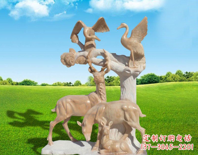 小区庭院鹤鹿同春石雕 小区庭院鹤鹿同春石雕