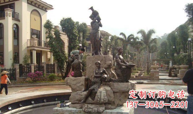 小区西方美女喷泉人物铜雕