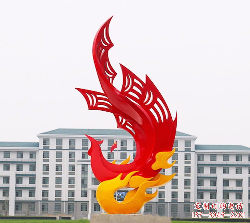 校园不锈钢凤凰浴火雕塑