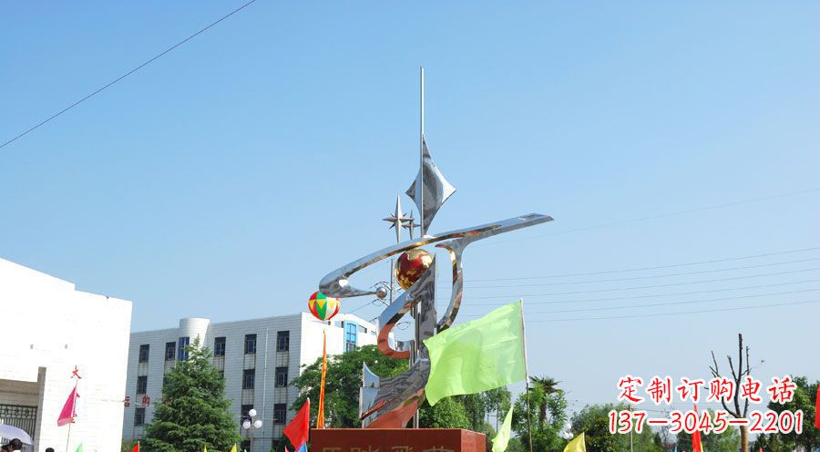 校园不锈钢马踏飞燕地球雕塑