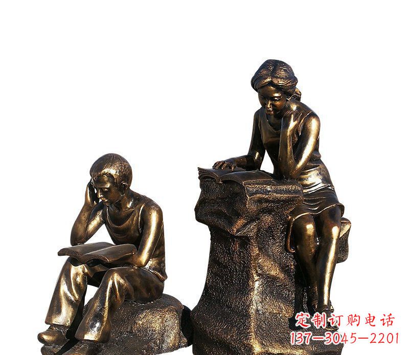 校园铸铜学生看书人物雕塑