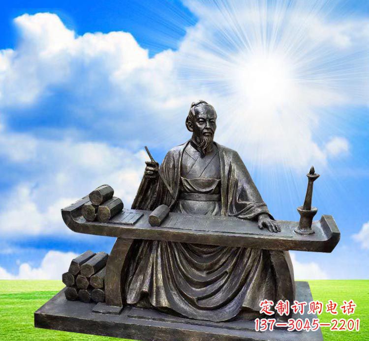 写毛笔字的古人铜雕