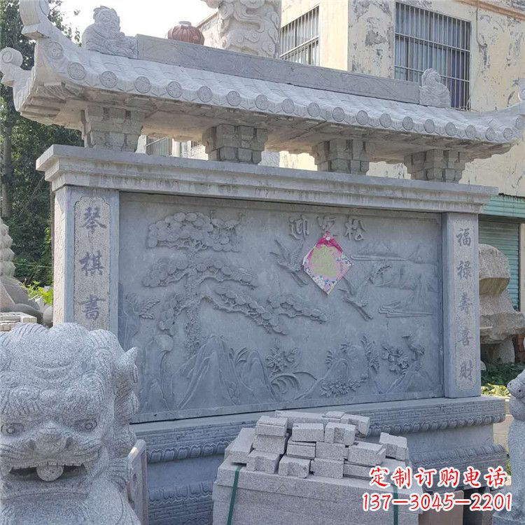 迎客松石雕影壁墙