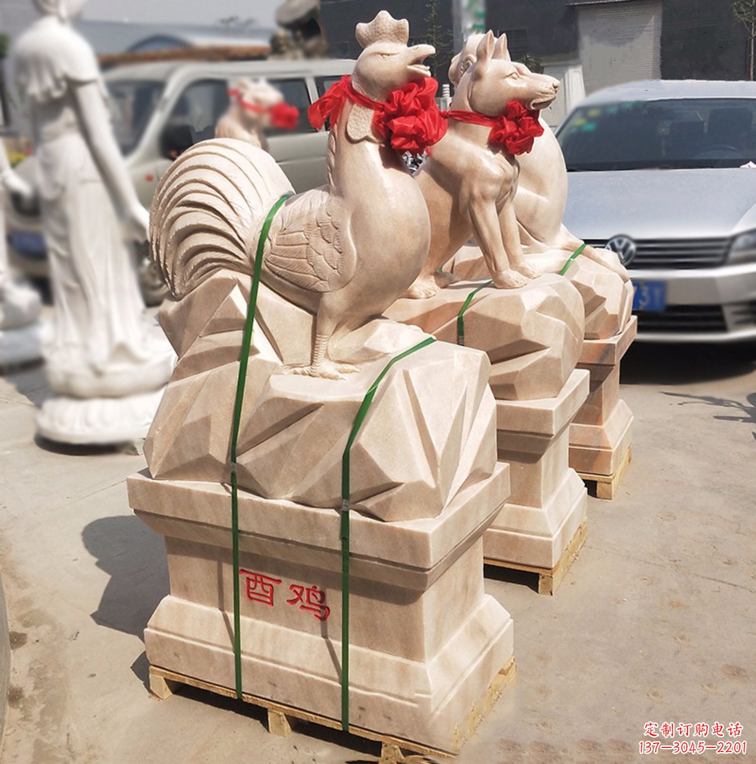 酉鸡-晚霞红12生肖石雕 酉鸡-晚霞红12生肖石雕