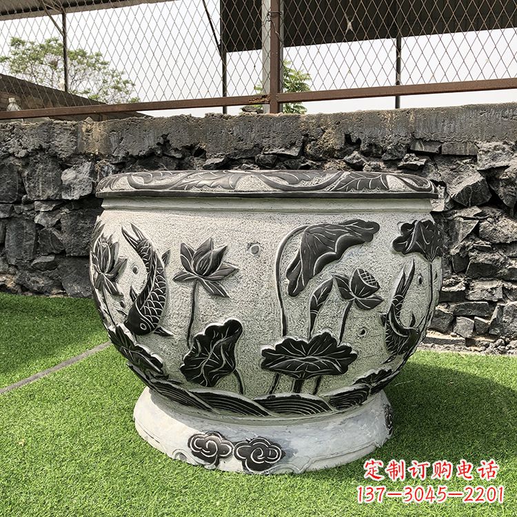 鱼纹水缸石雕