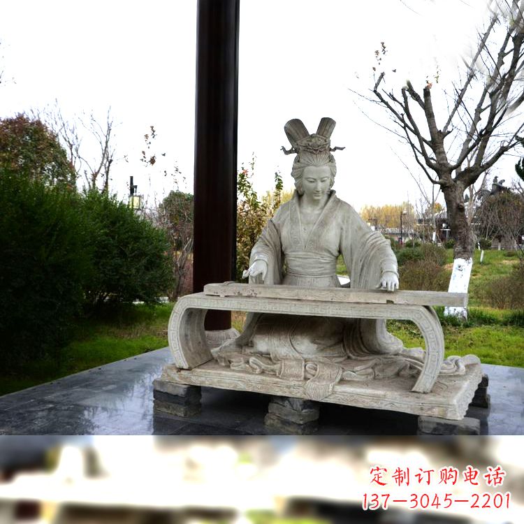 虞姬弹琴雕塑-公园古代人物著名美女情景雕塑
