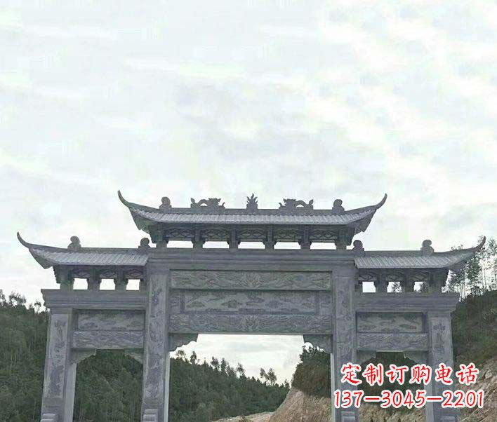 园林仿古三门石牌坊景观石雕