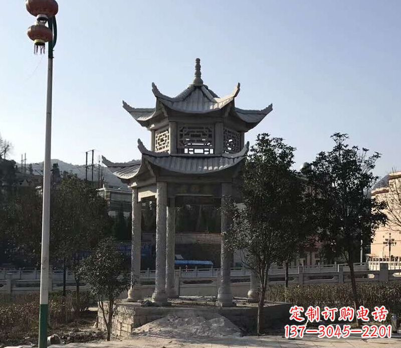 园林仿古双层石凉亭景观石雕 (4)