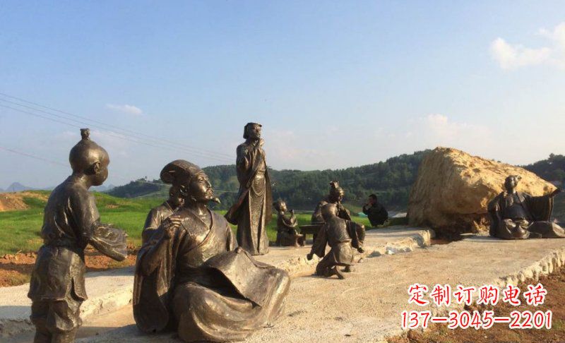 园林古代人物和玩耍的小孩小品铜雕