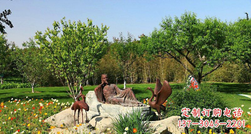 园林古代人物仙鹤景观铜雕