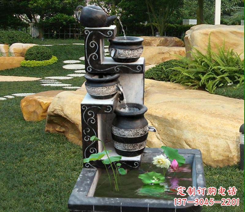 园林景观茶壶流水池石雕