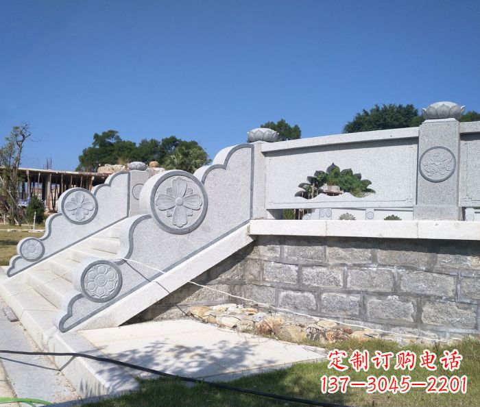 园林景观大理石镂空莲花石栏板 (2)