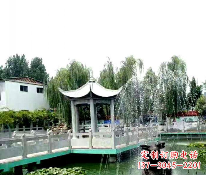 园林景观单层六角石雕凉亭