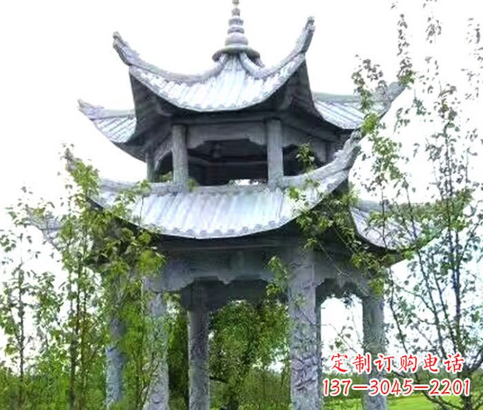 园林景观仿古六角石凉亭