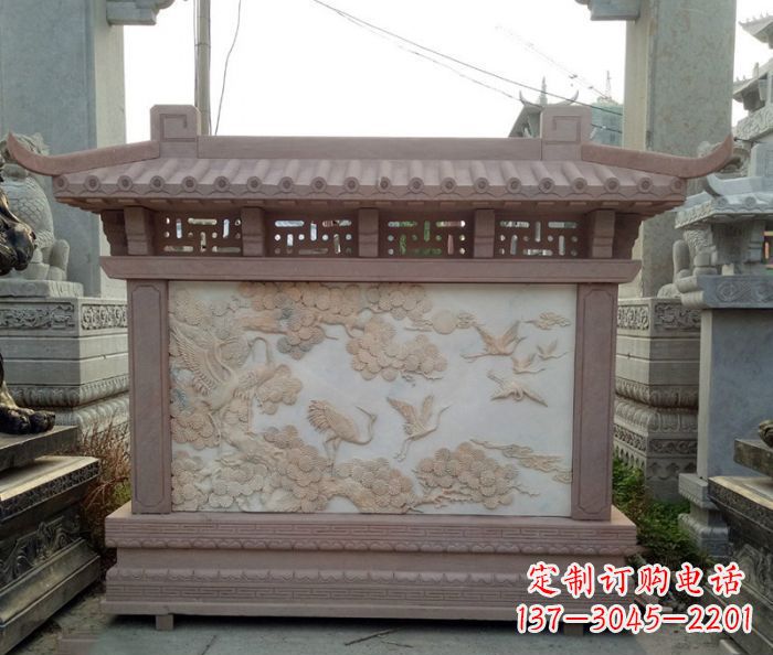 园林景观松鹤石浮雕影壁