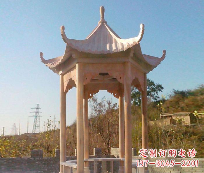 园林景观晚霞红单层石雕凉亭