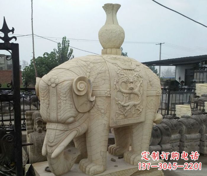 园林景观驮瓶大象石雕