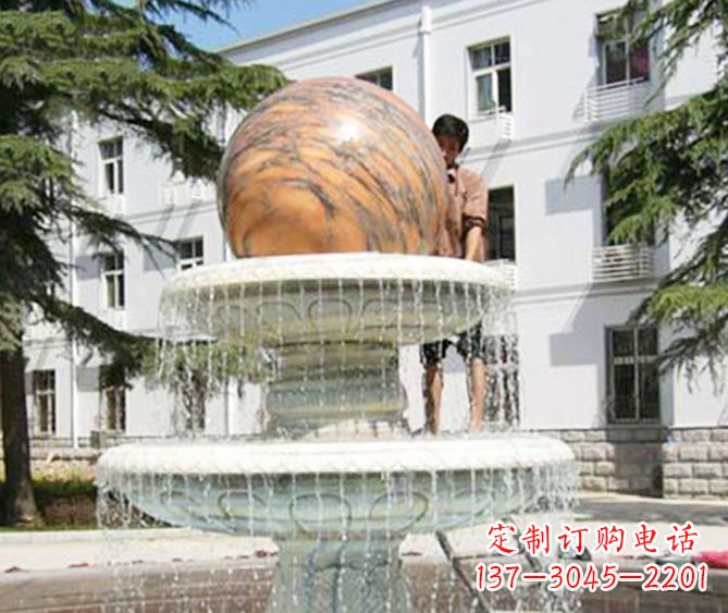 园林景观晚霞红风水球喷泉石雕 (2)