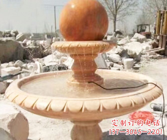 园林景观晚霞红风水球喷泉石雕 (3)