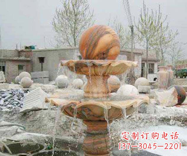 园林景观晚霞红风水球喷泉石雕