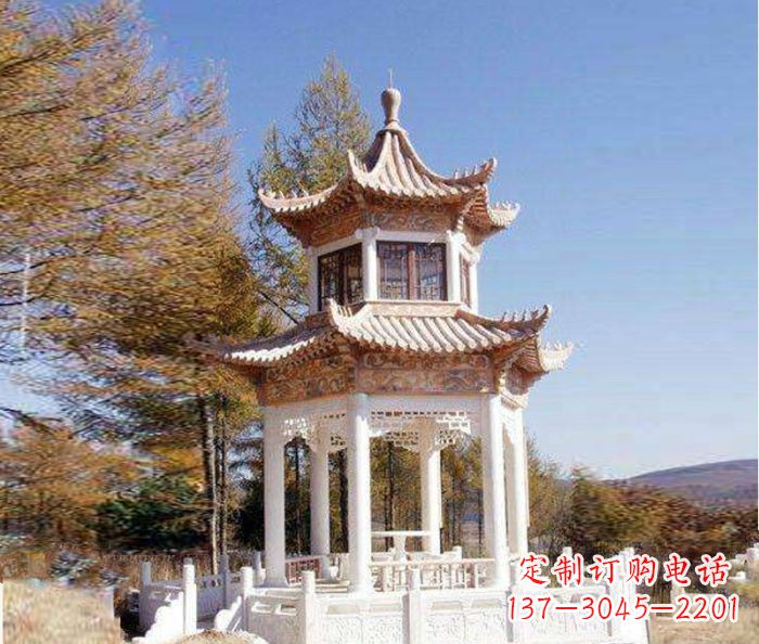 园林景观晚霞红双层石雕凉亭 (3) 园林景观晚霞红双层石雕凉亭 (3)