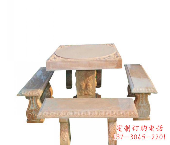 园林景观晚霞红桌凳石雕 (3)