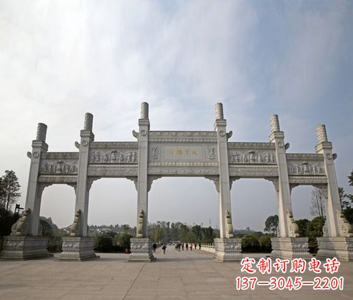 园林景观五门石雕牌坊