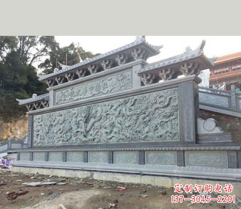 园林九龙壁景观石雕 (2)