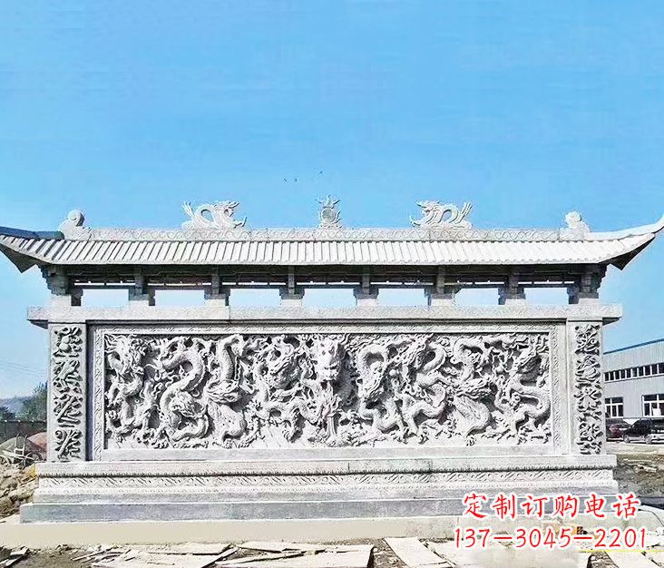 园林龙浮雕影壁墙景观石雕
