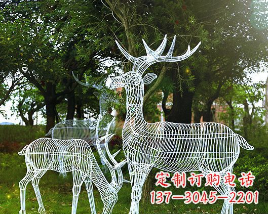 园林镂空梅花鹿不锈钢景观雕塑